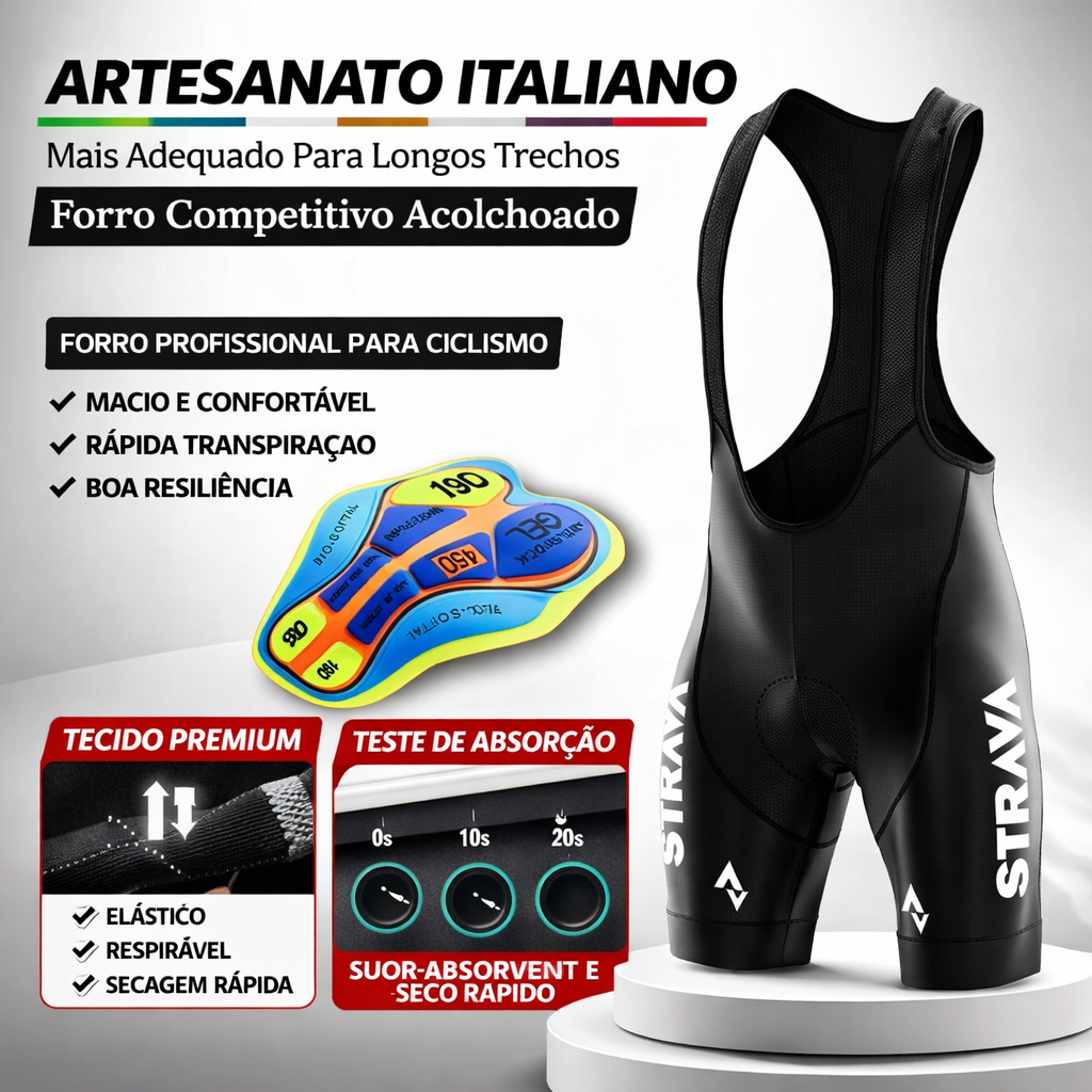 Conjunto de Ciclismo Masculino Strava Pro Race – Camisa + Bretelle, Leve, Respirável e Quick Dry