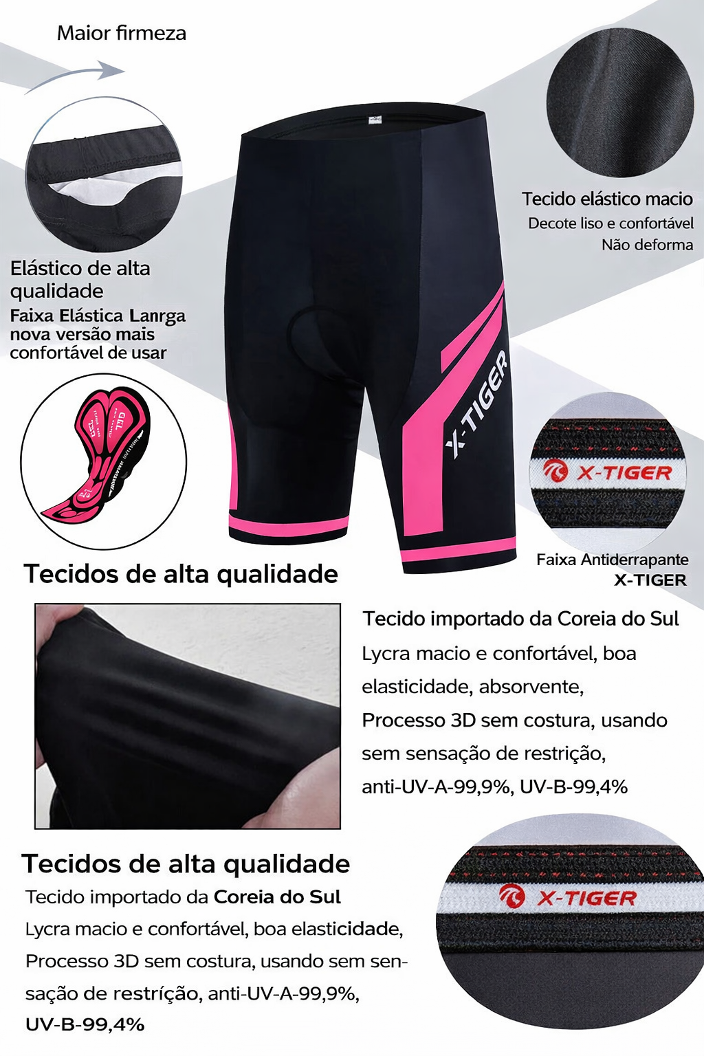 Bermuda de Ciclismo Feminina X-TIGER – Shorts com Forro 3D em Gel, Respirável, Proteção UV e Lycra