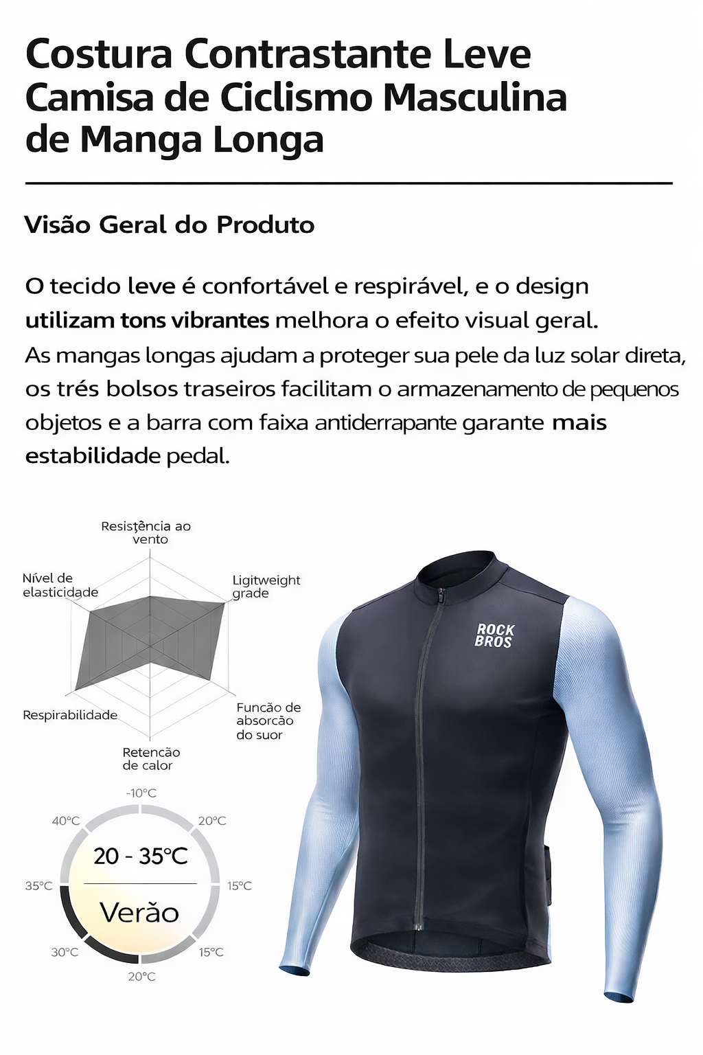 Camisa de Ciclismo Masculina ROCKBROS Pro Dry – Manga Longa, Respirável e Ajuste Race Fit