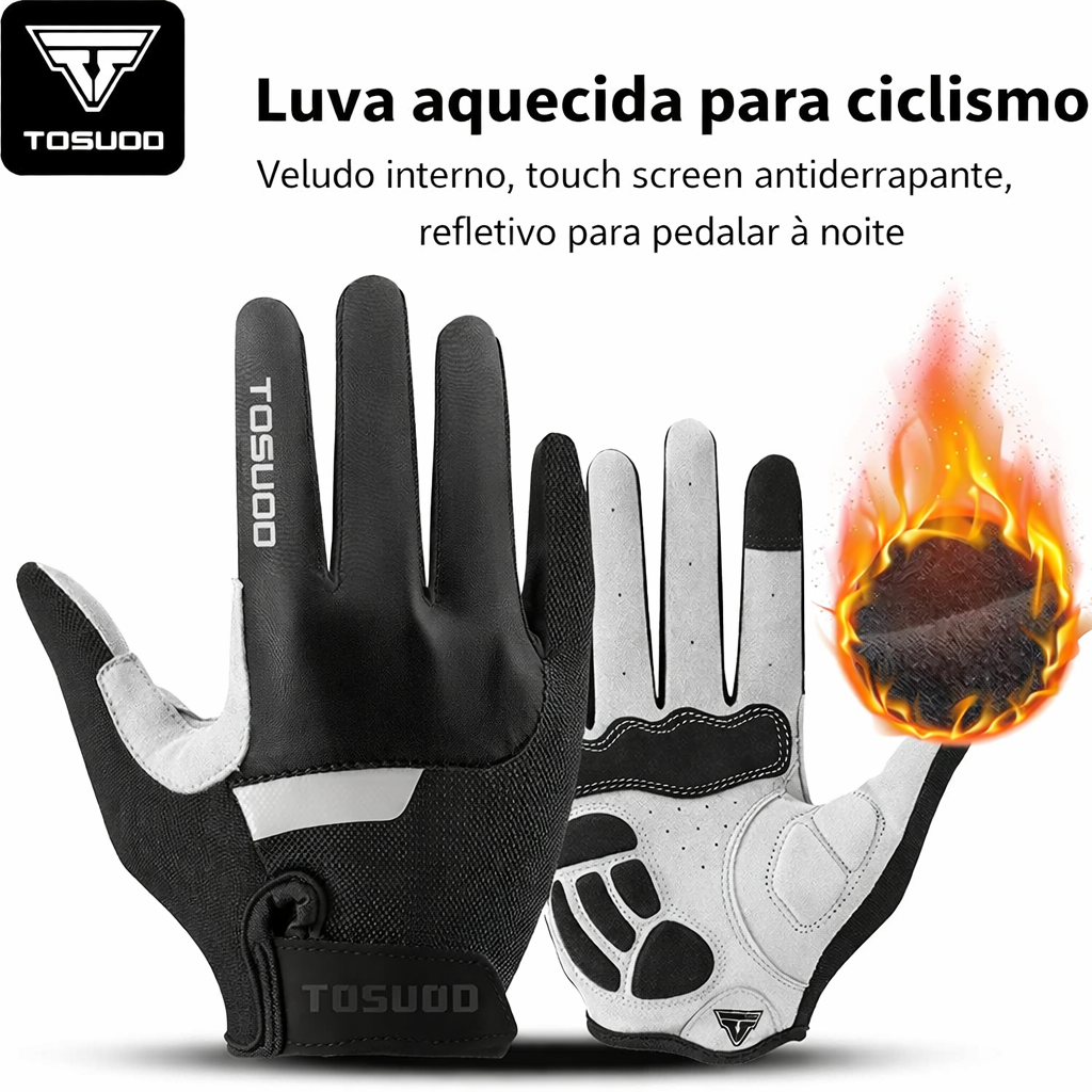 Luva Ciclismo Full Finger TOSUOD — Velvet Lining Térmico, Palma SBR e Touch Screen