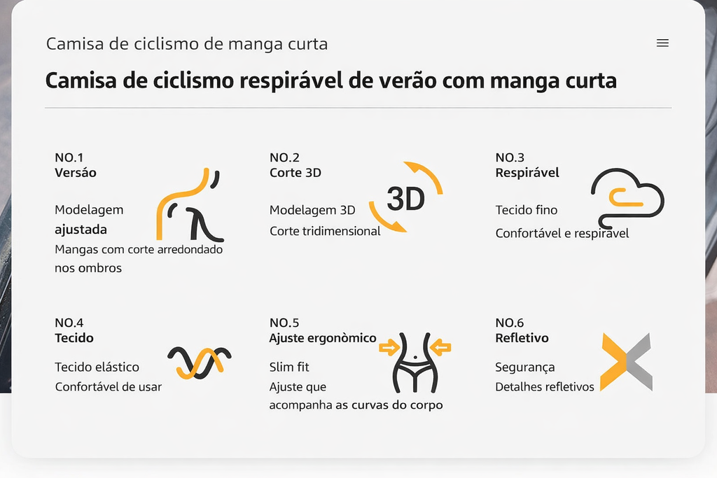 Camisa Ciclismo Masculino Quick Dry, Antibacteriano e UV 50+ — Manga Curta