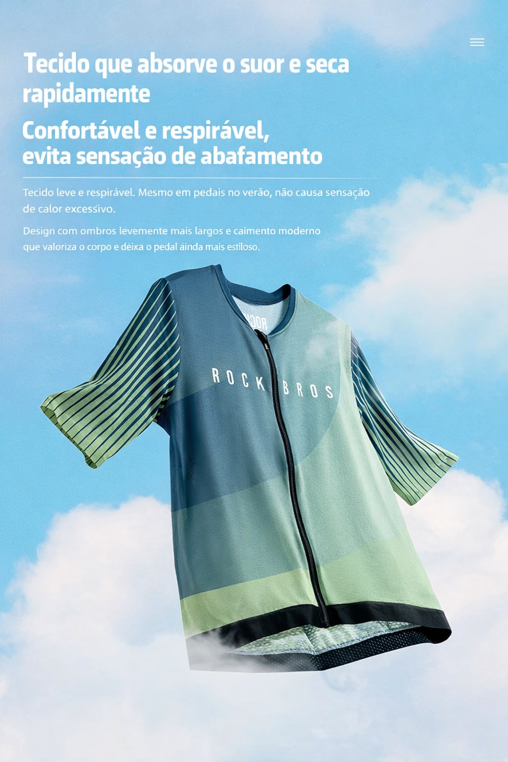 Camisa Ciclismo Masculino Quick Dry, Antibacteriano e UV 50+ — Manga Curta