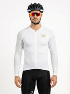 Camisa Ciclismo Masculino ROCKBROS Pró Vélor — Manga Longa, Race-Fit, UV UVA/UVB e Logo Refletivo Dourado
