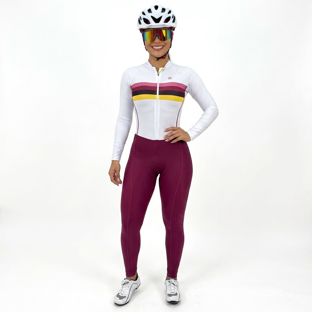 Macacão Ciclismo Feminino Xama Elite Vélor — Gel 20D, UV50+ Manga Longa e Compressão Graduada