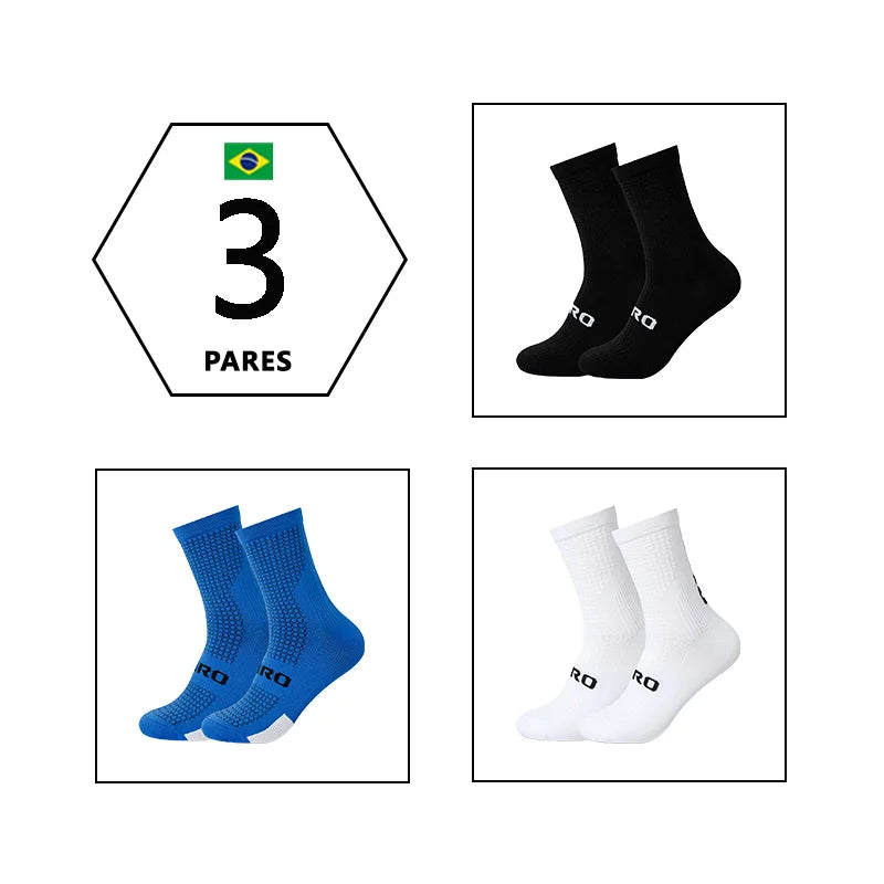 Meias Ciclismo Cano Alto Kit 3 Pares – Conforto e Performance
