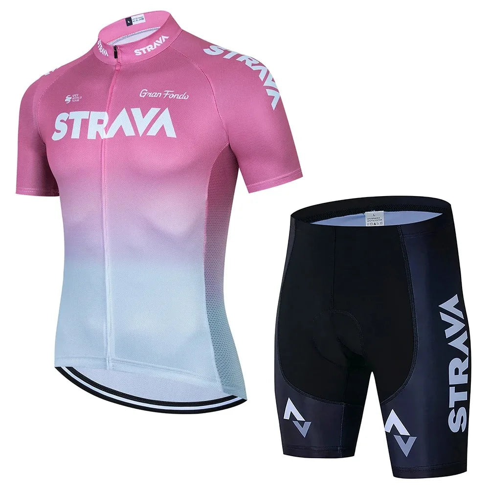 Conjunto de Ciclismo Masculino Strava Pro Race – Camisa + Bretelle, Leve, Respirável e Quick Dry