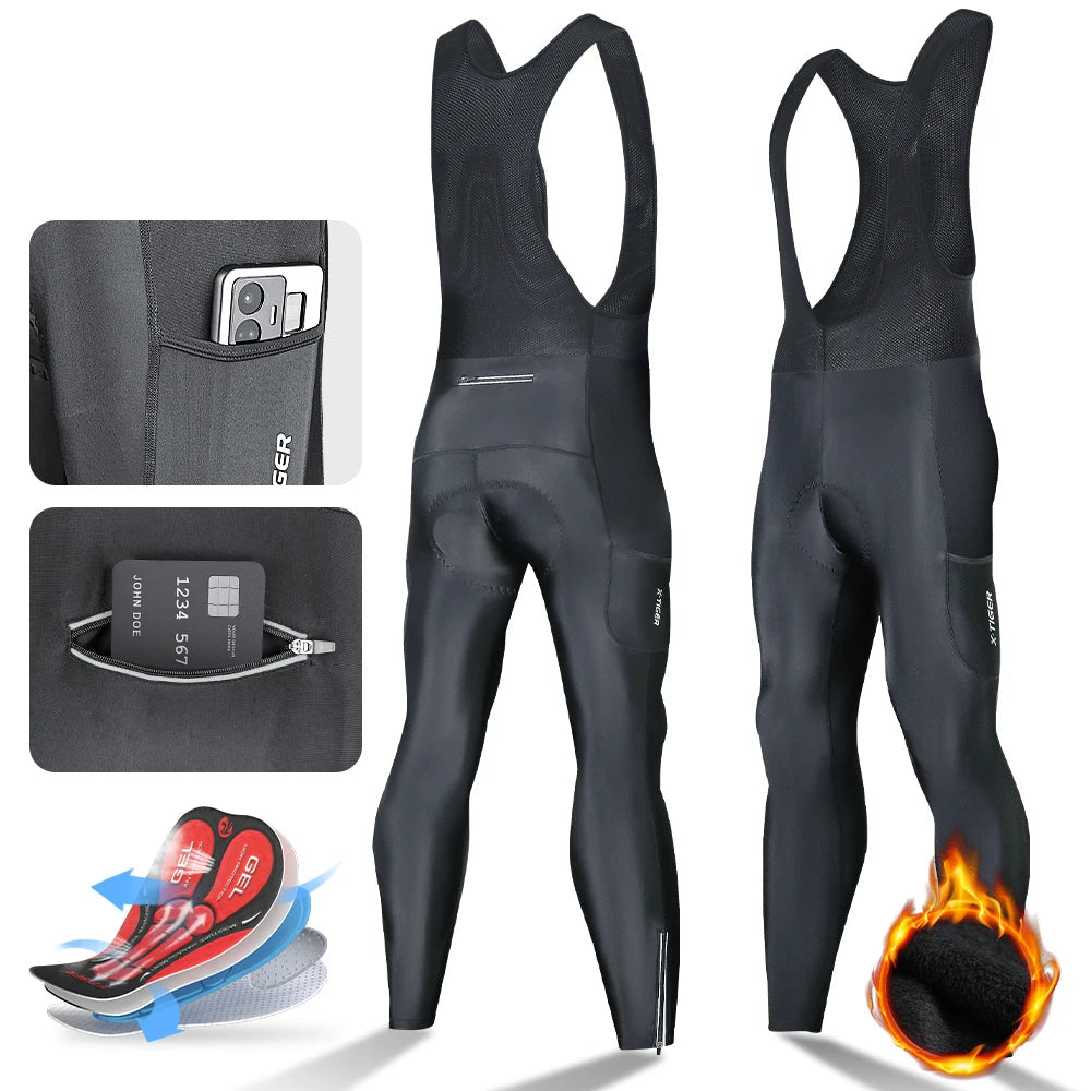 Bretelle Térmico Masculino X-TIGER WinterShield – Calça de Ciclismo com Fleece e Forro 5D em Gel