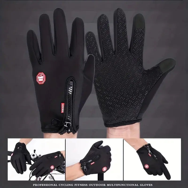 Luva Ciclismo Inverno Térmica — SBR Impermeável, Touch Screen e Zíper no Pulso