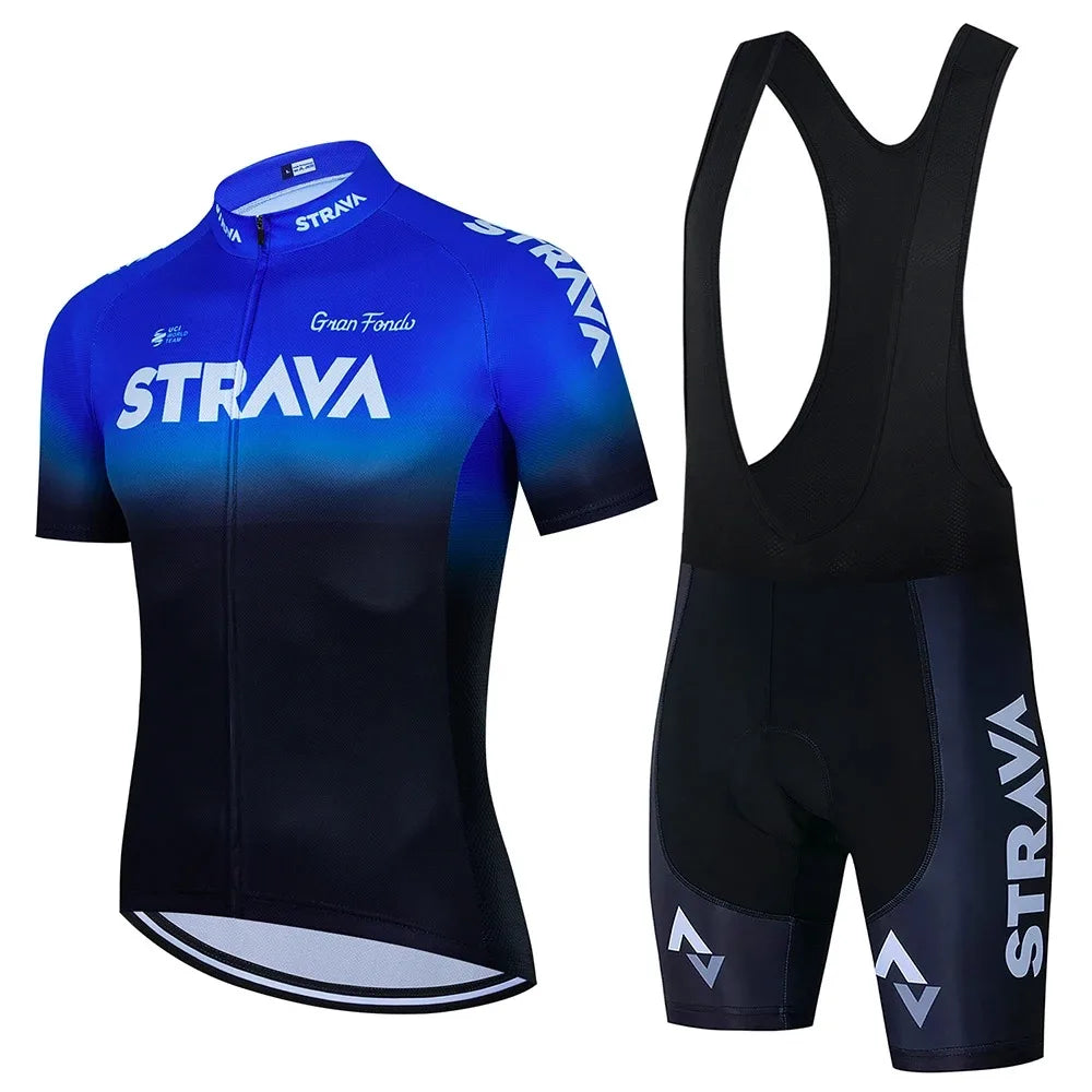 Conjunto de Ciclismo Masculino Strava Pro Race – Camisa + Bretelle, Leve, Respirável e Quick Dry