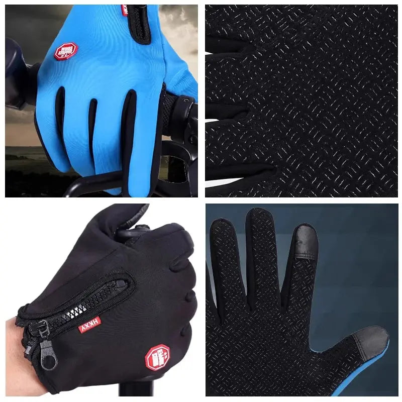 Luva Ciclismo Inverno Térmica — SBR Impermeável, Touch Screen e Zíper no Pulso