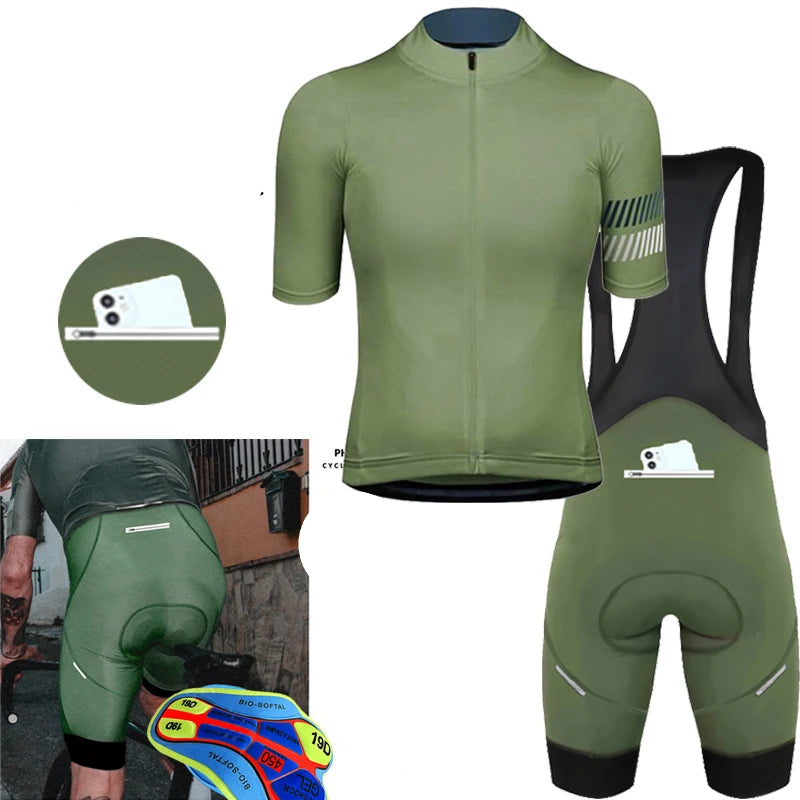 Conjunto de Ciclismo Personalizado PHTXOLUE 2025 – Jersey + Bretelle Unissex, Respirável, Proteção UV e Forro GEL 19D