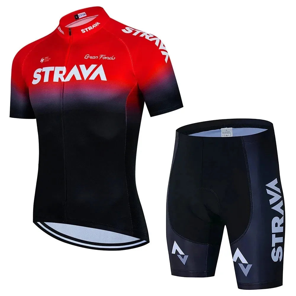 Conjunto de Ciclismo Masculino Strava Pro Race – Camisa + Bretelle, Leve, Respirável e Quick Dry