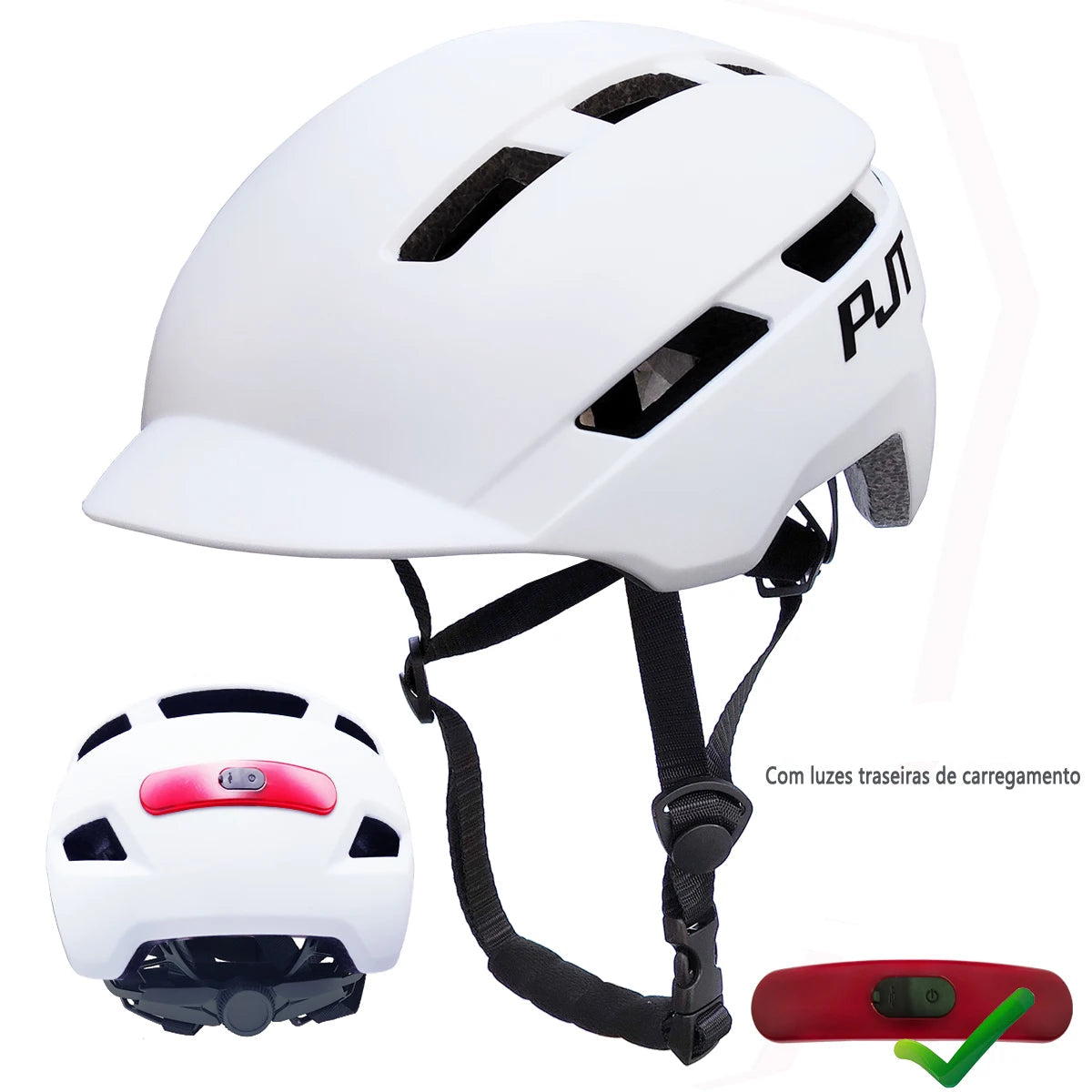 Capacete de Ciclismo PJT P-6 com Luz Traseira USB – Ultralight, In-Mold e Ajustável
