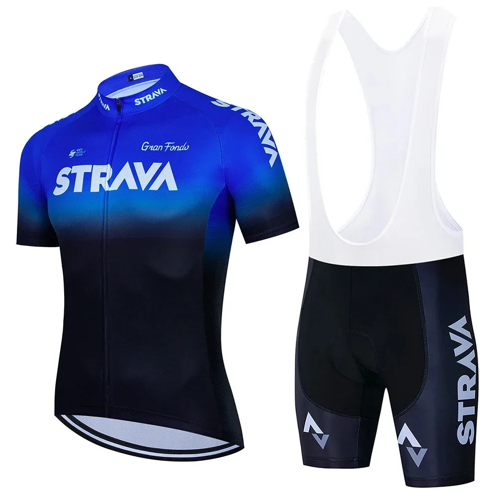 Conjunto de Ciclismo Masculino Strava Pro Race – Camisa + Bretelle, Leve, Respirável e Quick Dry