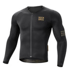 Camisa Ciclismo Masculino ROCKBROS Pró Vélor — Manga Longa, Race-Fit, UV UVA/UVB e Logo Refletivo Dourado
