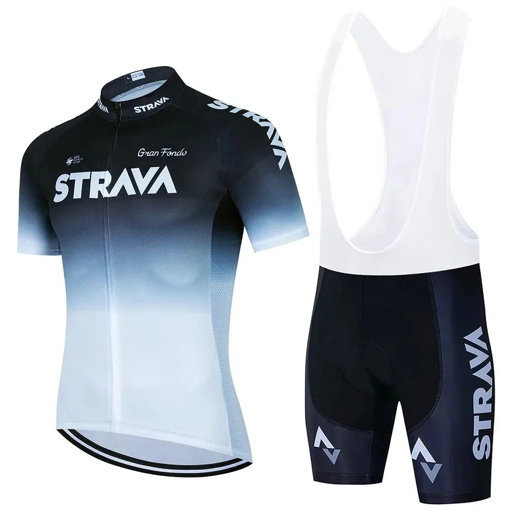 Conjunto de Ciclismo Masculino Strava Pro Race – Camisa + Bretelle, Leve, Respirável e Quick Dry
