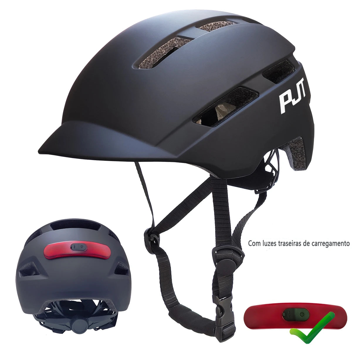 Capacete de Ciclismo PJT P-6 com Luz Traseira USB – Ultralight, In-Mold e Ajustável