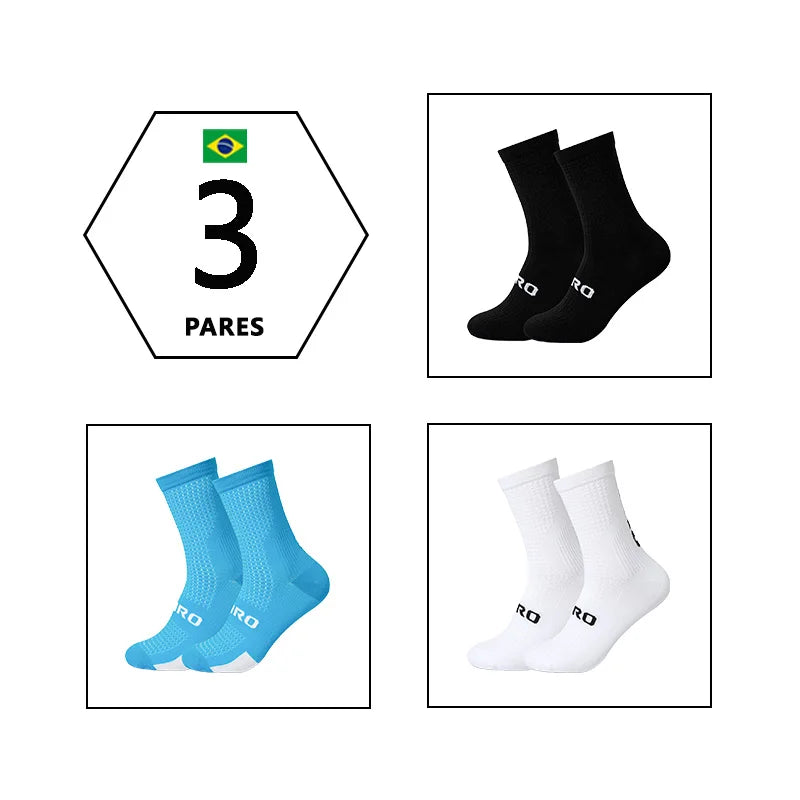Meias Ciclismo Cano Alto Kit 3 Pares – Conforto e Performance
