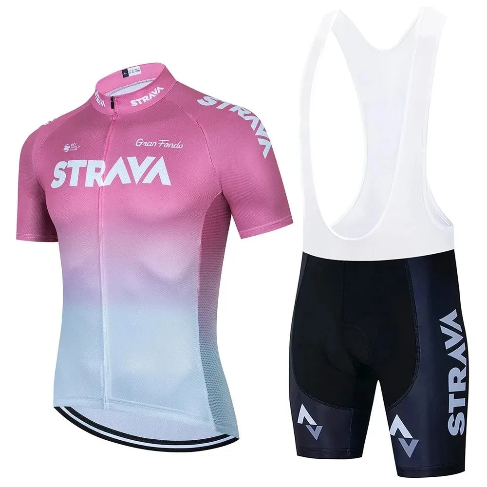 Conjunto de Ciclismo Masculino Strava Pro Race – Camisa + Bretelle, Leve, Respirável e Quick Dry
