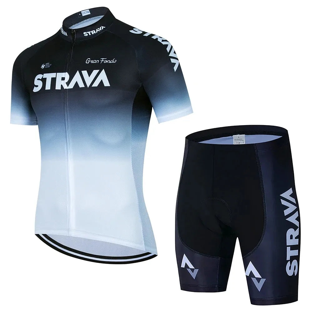 Conjunto de Ciclismo Masculino Strava Pro Race – Camisa + Bretelle, Leve, Respirável e Quick Dry