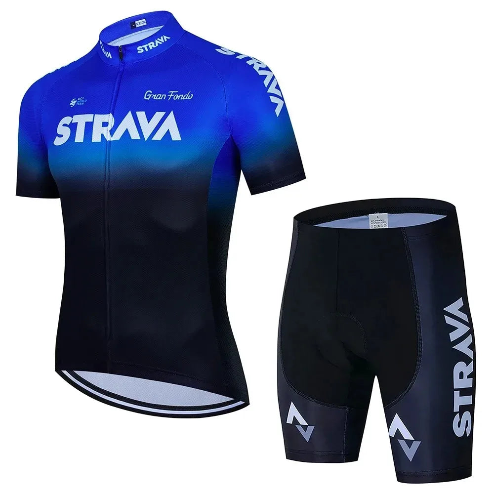 Conjunto de Ciclismo Masculino Strava Pro Race – Camisa + Bretelle, Leve, Respirável e Quick Dry