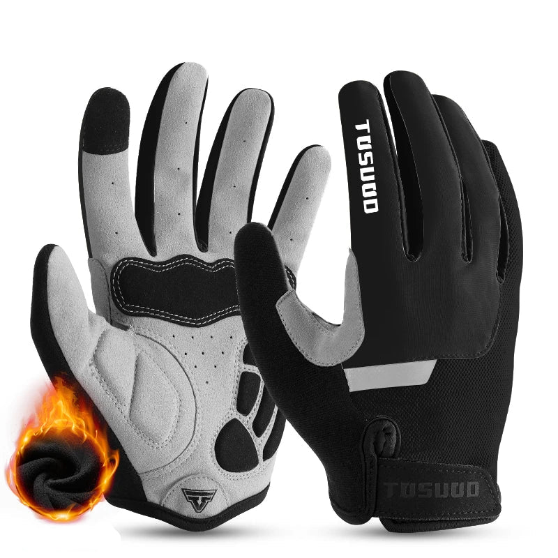 Luva Ciclismo Full Finger TOSUOD — Velvet Lining Térmico, Palma SBR e Touch Screen