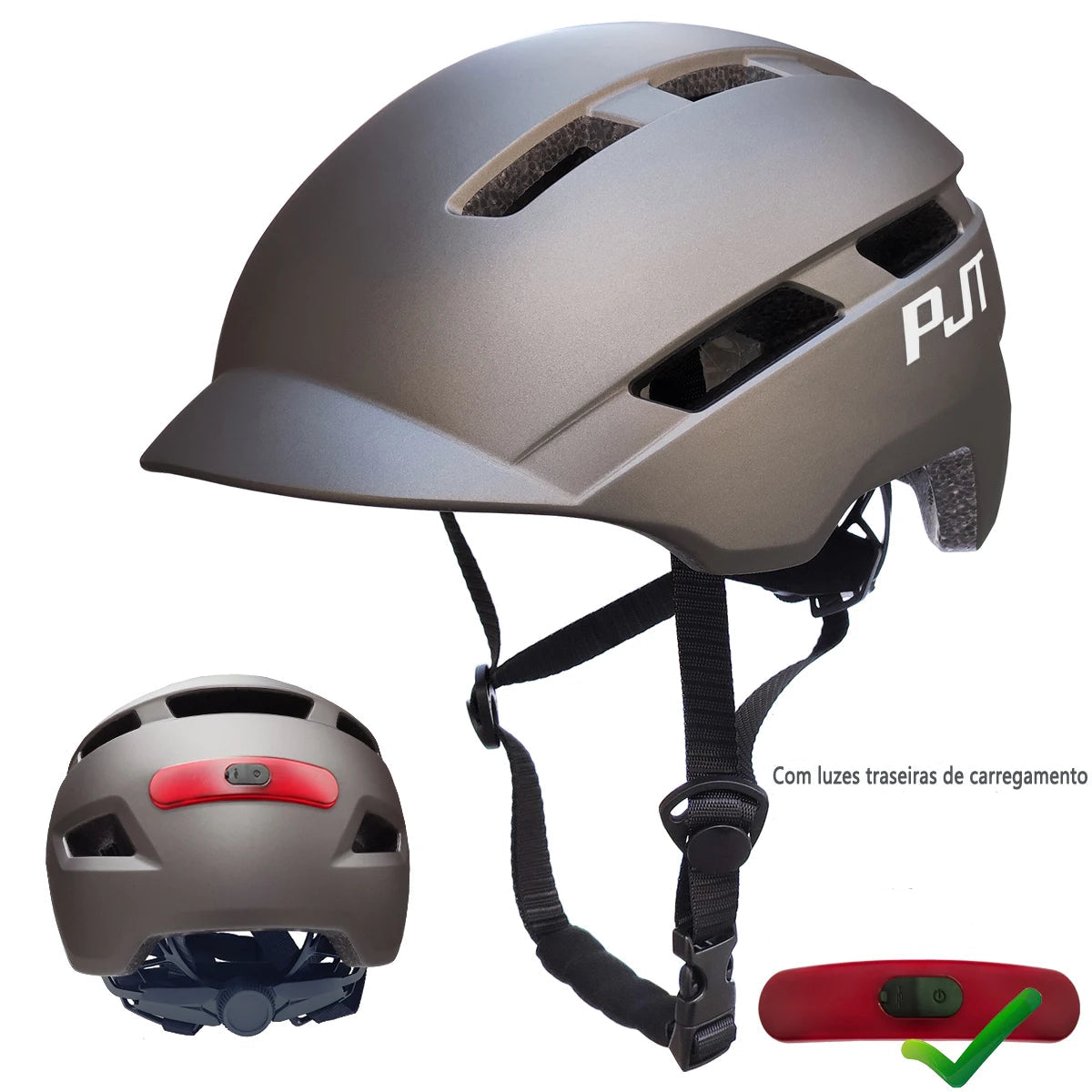 Capacete de Ciclismo PJT P-6 com Luz Traseira USB – Ultralight, In-Mold e Ajustável