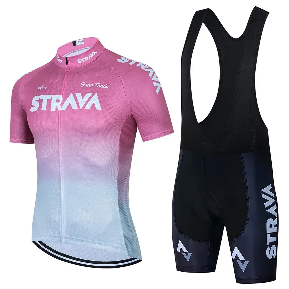 Conjunto de Ciclismo Masculino Strava Pro Race – Camisa + Bretelle, Leve, Respirável e Quick Dry