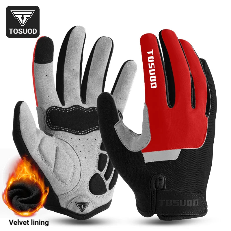 Luva Ciclismo Full Finger TOSUOD — Velvet Lining Térmico, Palma SBR e Touch Screen
