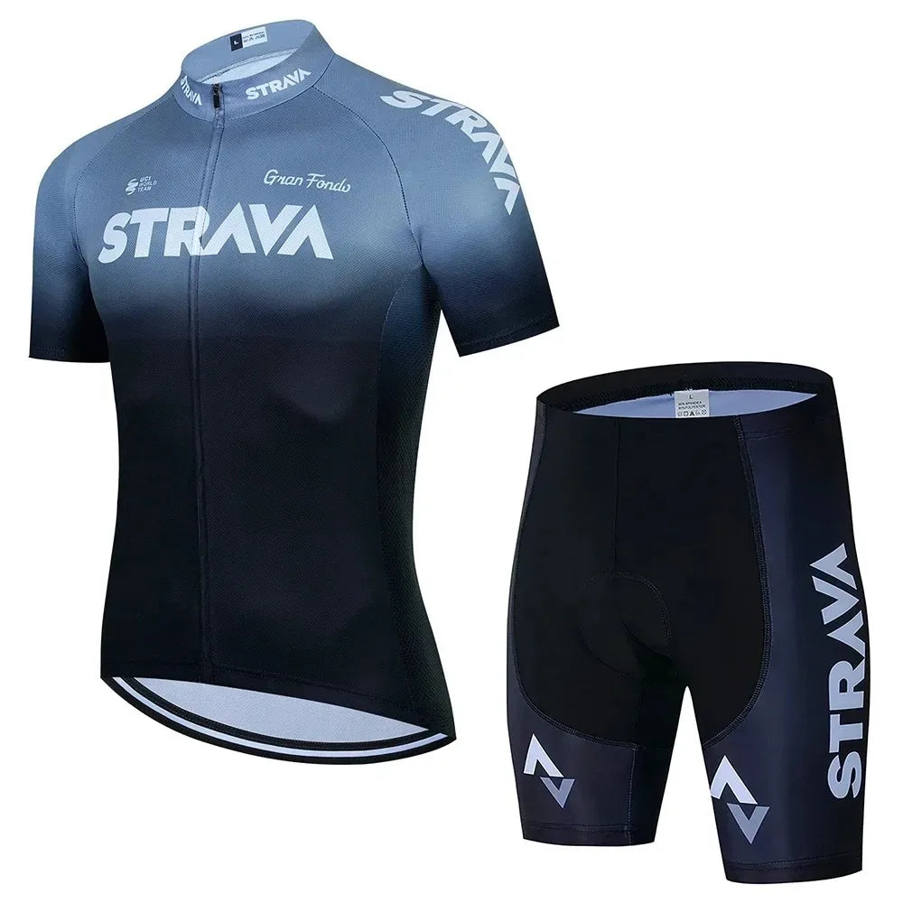 Conjunto de Ciclismo Masculino Strava Pro Race – Camisa + Bretelle, Leve, Respirável e Quick Dry
