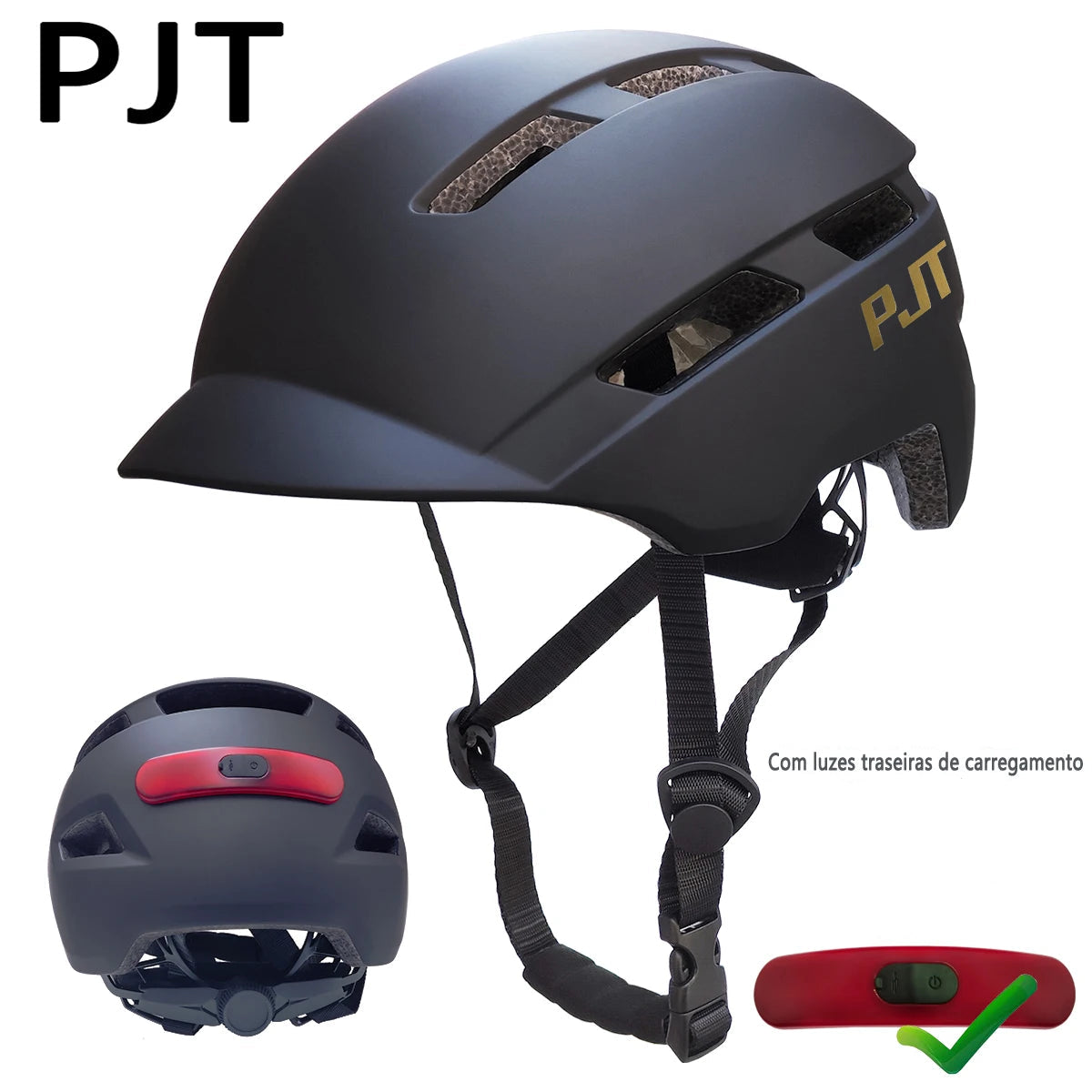 Capacete de Ciclismo PJT P-6 com Luz Traseira USB – Ultralight, In-Mold e Ajustável