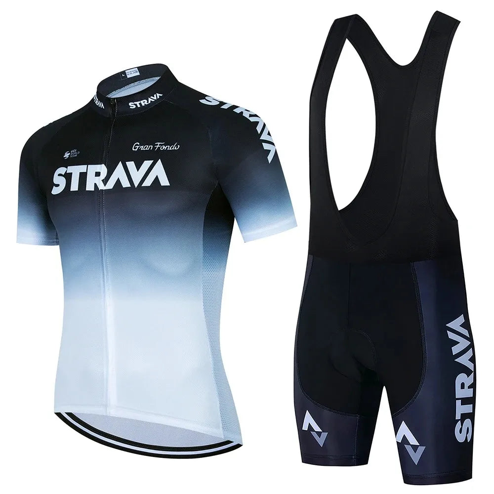 Conjunto de Ciclismo Masculino Strava Pro Race – Camisa + Bretelle, Leve, Respirável e Quick Dry