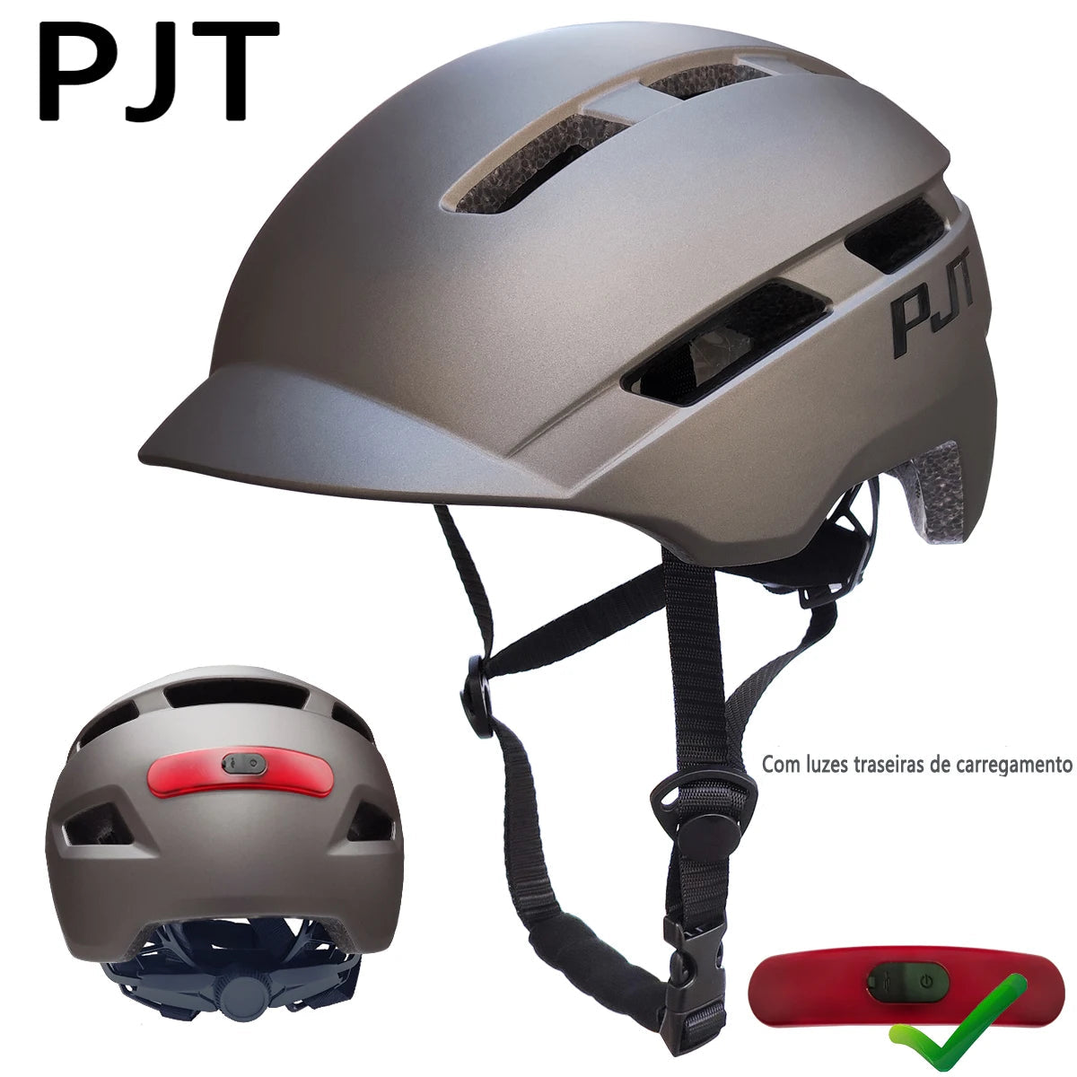 Capacete de Ciclismo PJT P-6 com Luz Traseira USB – Ultralight, In-Mold e Ajustável