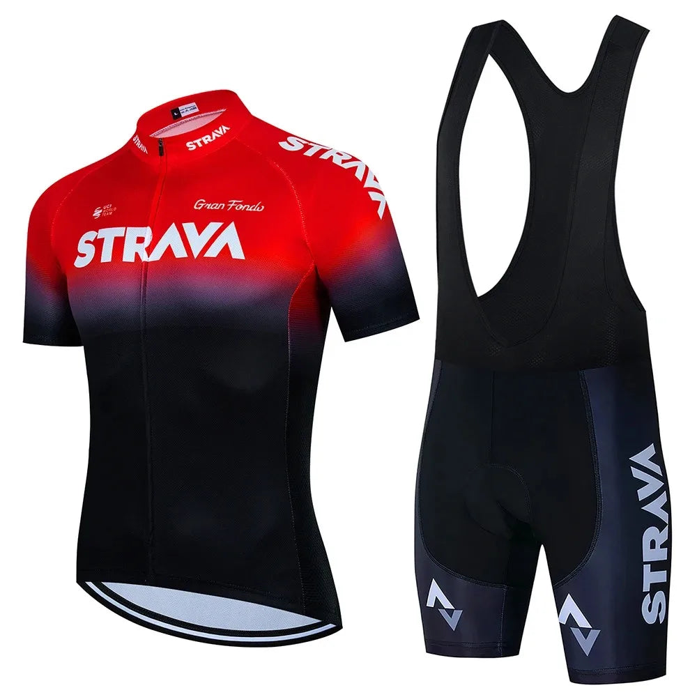 Conjunto de Ciclismo Masculino Strava Pro Race – Camisa + Bretelle, Leve, Respirável e Quick Dry