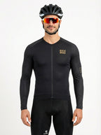 Camisa Ciclismo Masculino ROCKBROS Pró Vélor — Manga Longa, Race-Fit, UV UVA/UVB e Logo Refletivo Dourado