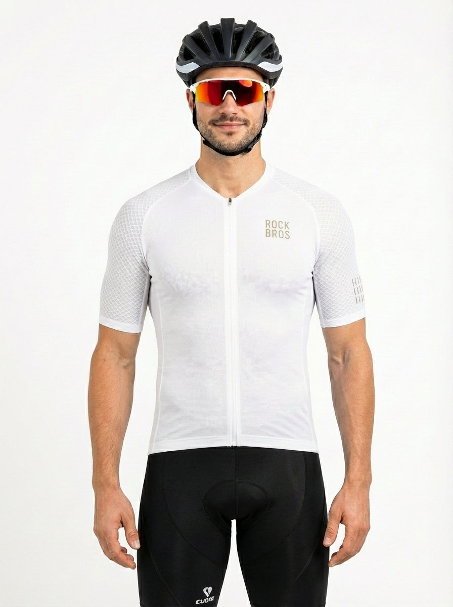 Camisa Ciclismo Masculino ROCKBROS Pró Vélor Manga Curta — Race-Fit, 4-Way Stretch e Logo Dourado